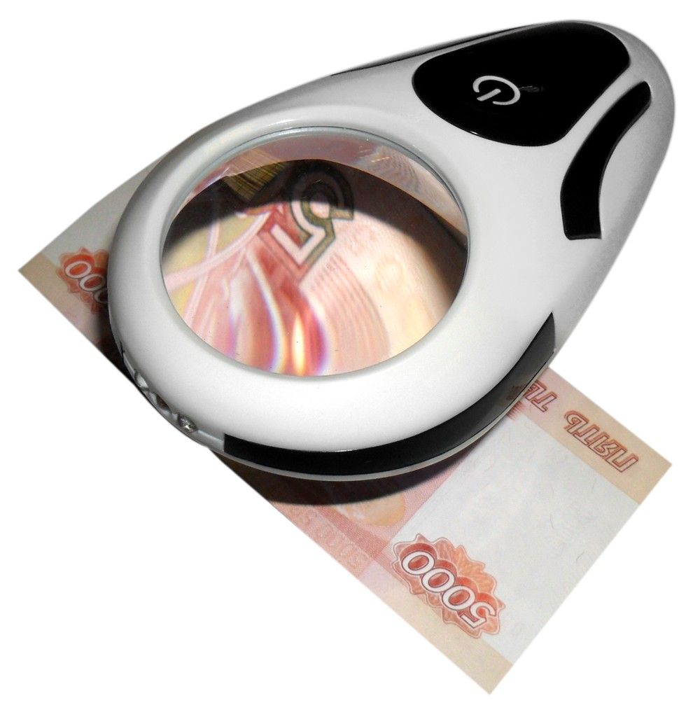 Лупа настольная 5x-60мм с подсветкой + ультрафиолет (7 LED) для проверки купюр MG9008