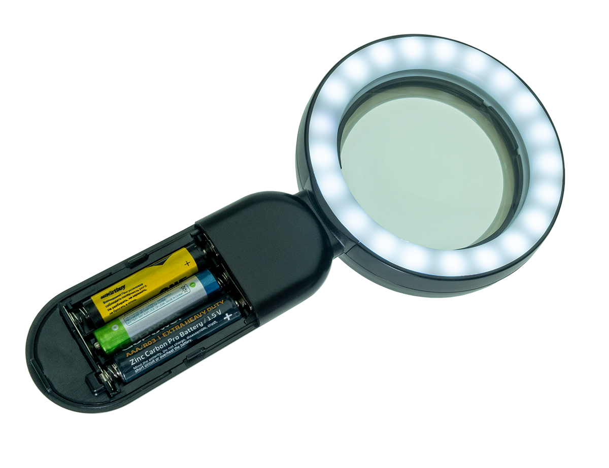 Лупа ручная 10x 75mm / 30x 60mm FD-8895 с подсветкой 21 LED