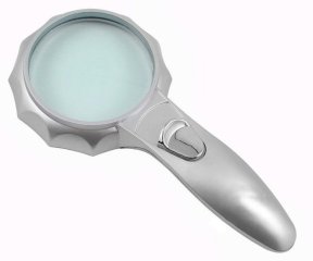 Лупа ручная граненая 4x-75мм с подсветкой (6 LED, серебристая) TH-600556